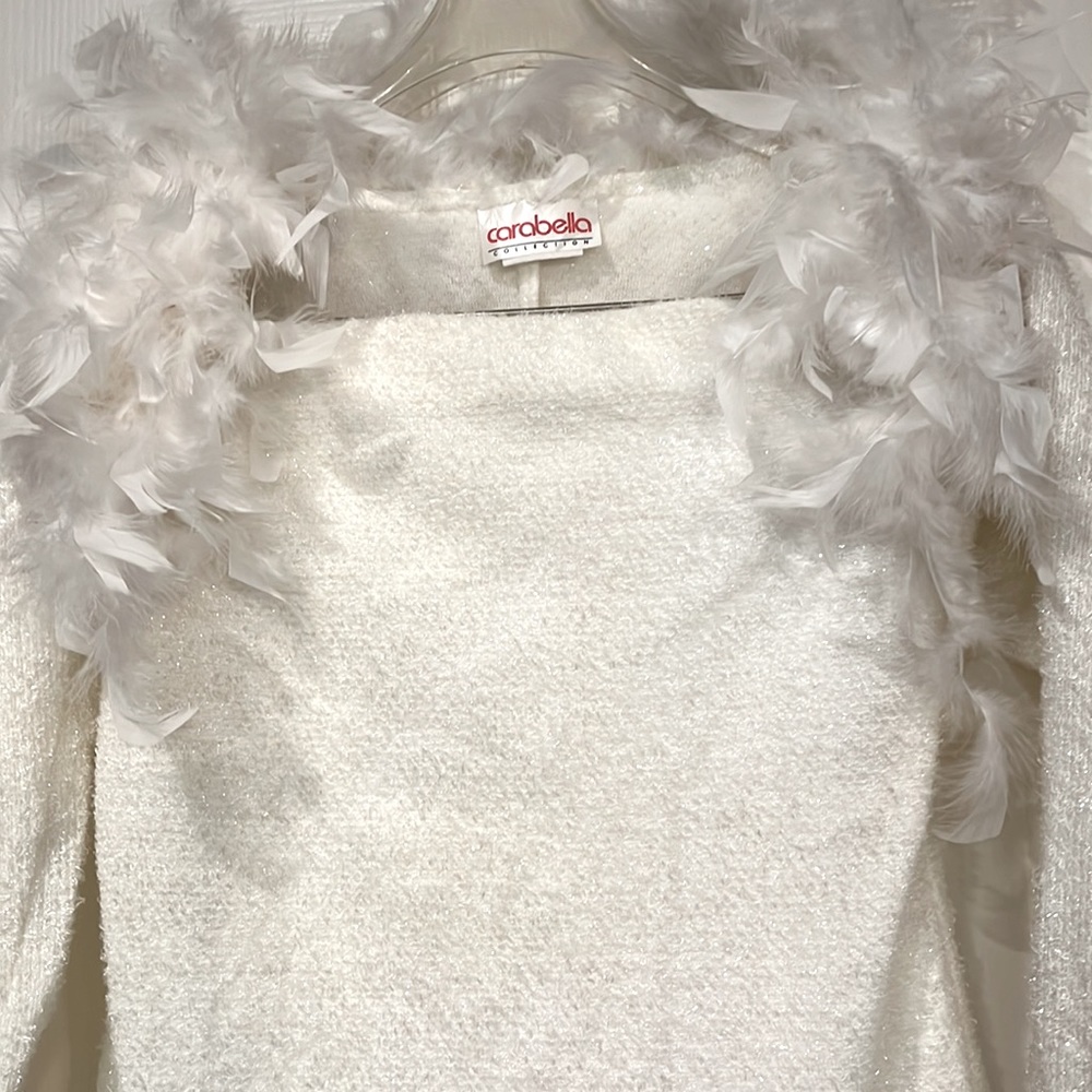 Carabella shimmering strapless dress & feather shrug. Large. Holiday dress - Picture 5 of 16
